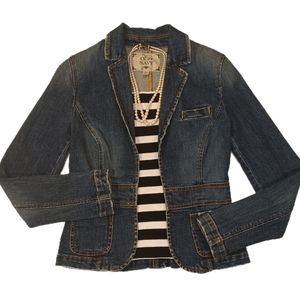Old Navy Retro Collar Fitted Blue Jean Jacket XS
